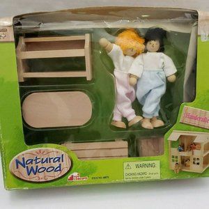 New Natural Wood Furniture Dollhouse Figures Boy Girl Doll House Toy
